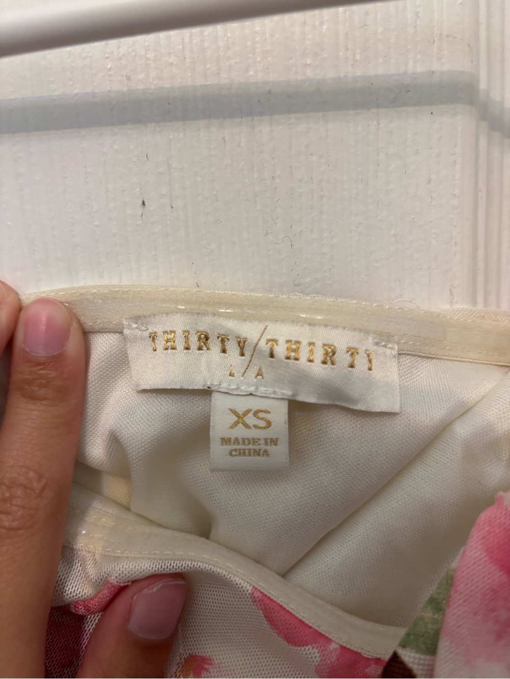 Floral Ruffle Halter Crop Top - Cream with Pink Roses - Picture 3 of 3